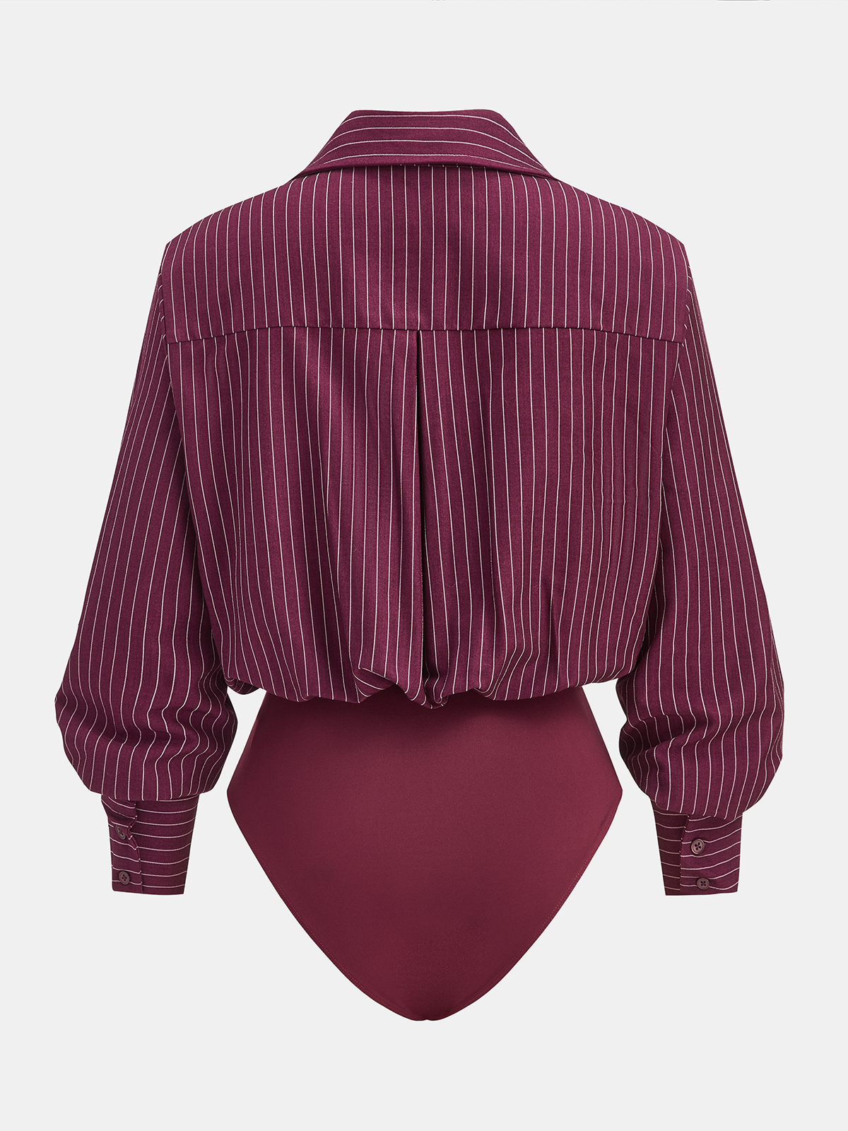 Pinstripe Cross-Front Collared Bodysuit-Chicvia
