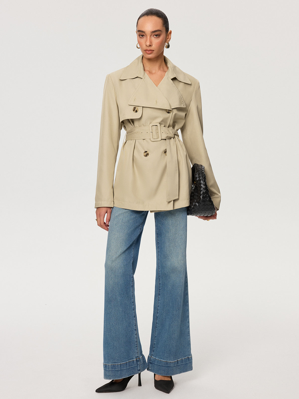 Double-Breasted Belted Trench Coat-Chicvia