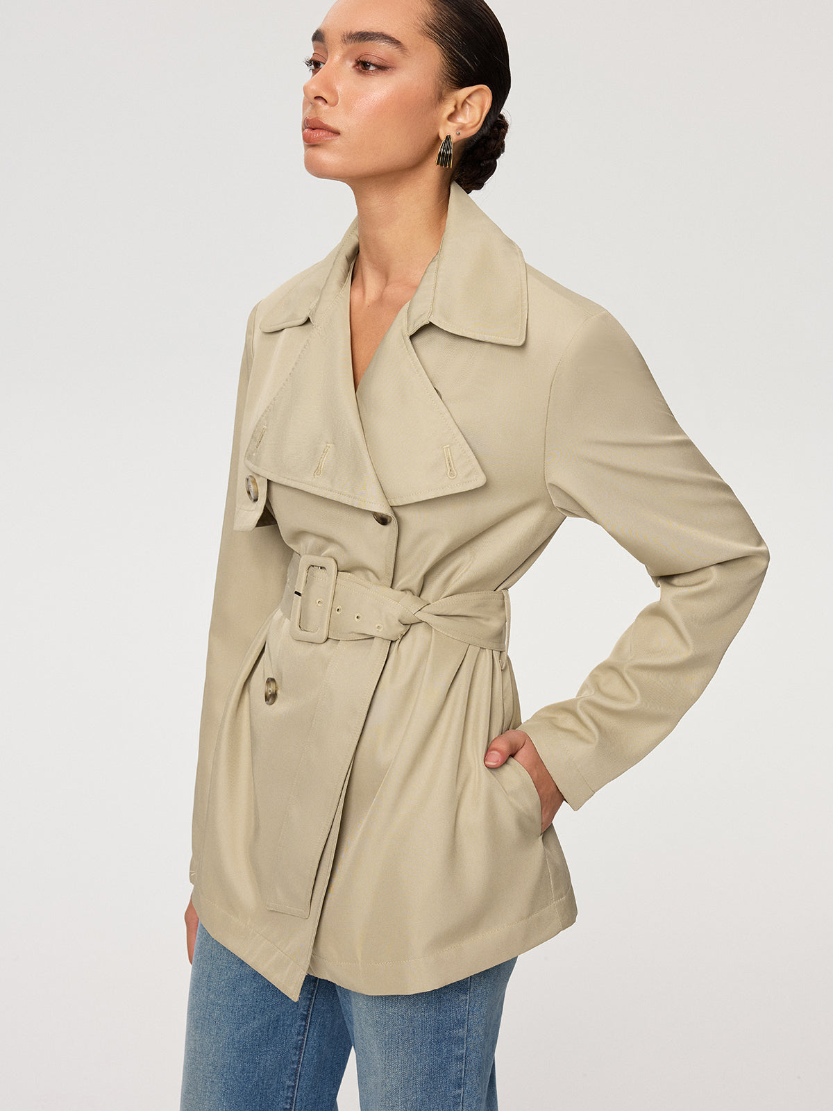 Double-Breasted Belted Trench Coat-Chicvia