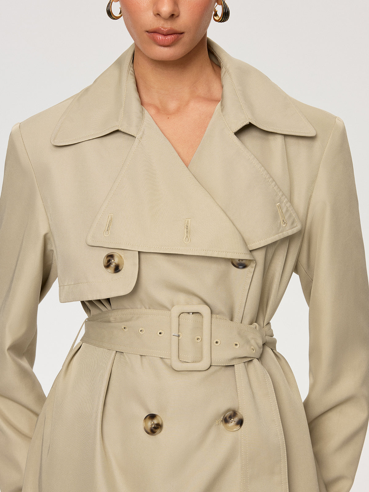 Double-Breasted Belted Trench Coat-Chicvia