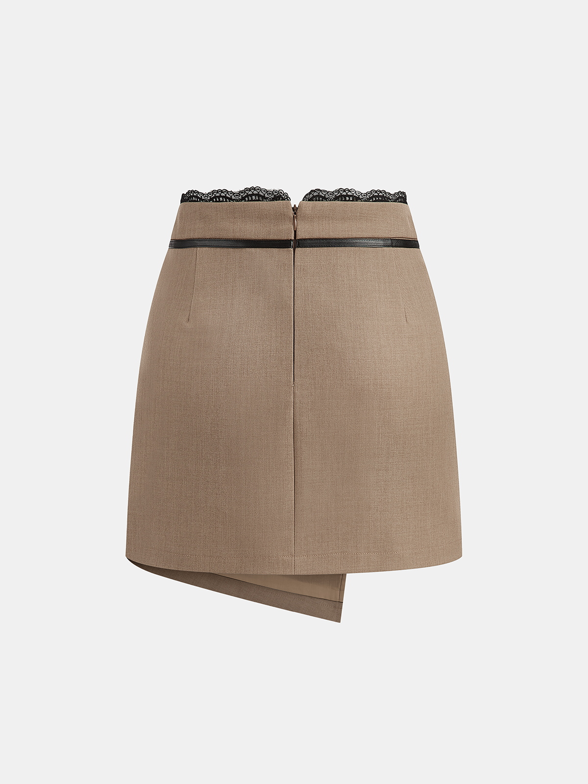 Lace Trim Faux Leather Buckle Mini Skirt-Chicvia