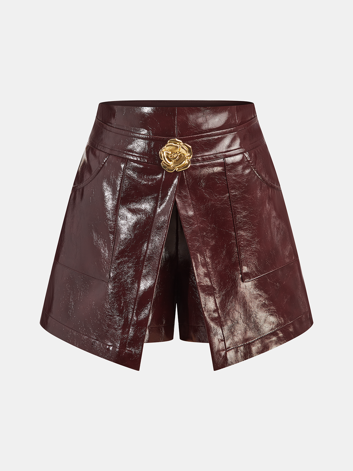 Metal Rose Faux Leather Skort-Chicvia