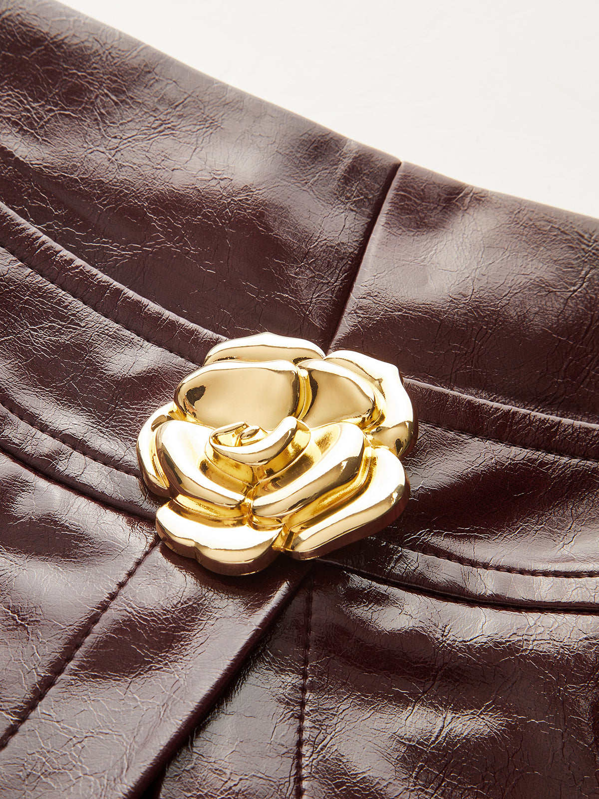 Metal Rose Faux Leather Skort-Chicvia