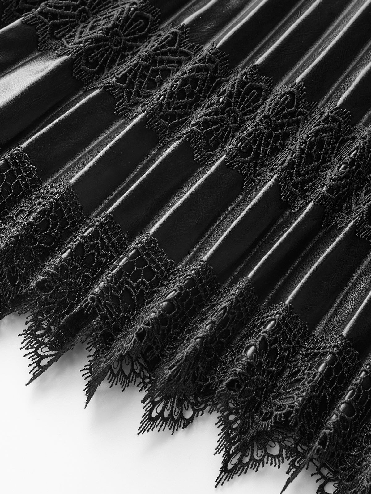 Faux Leather Pleated Lace Mini Skirt-Chicvia