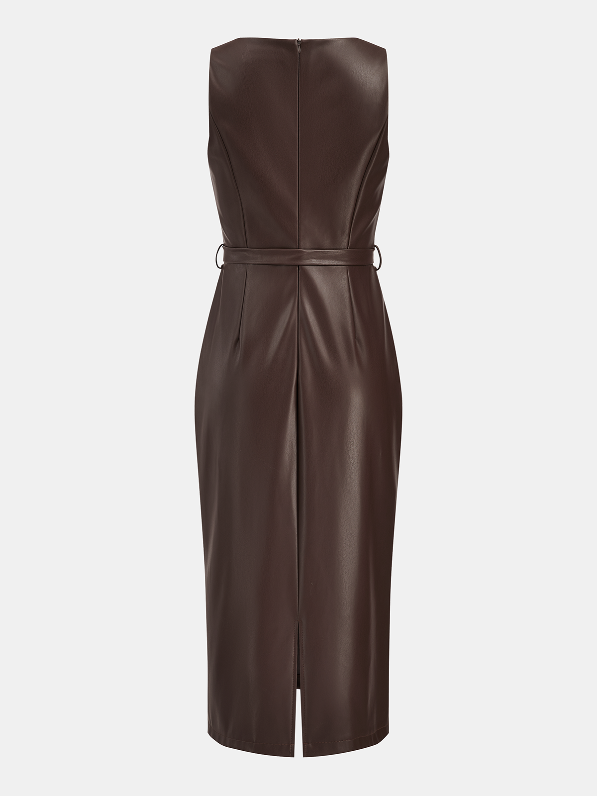 Faux Leather Sleeveless Midi Dress-Chicvia