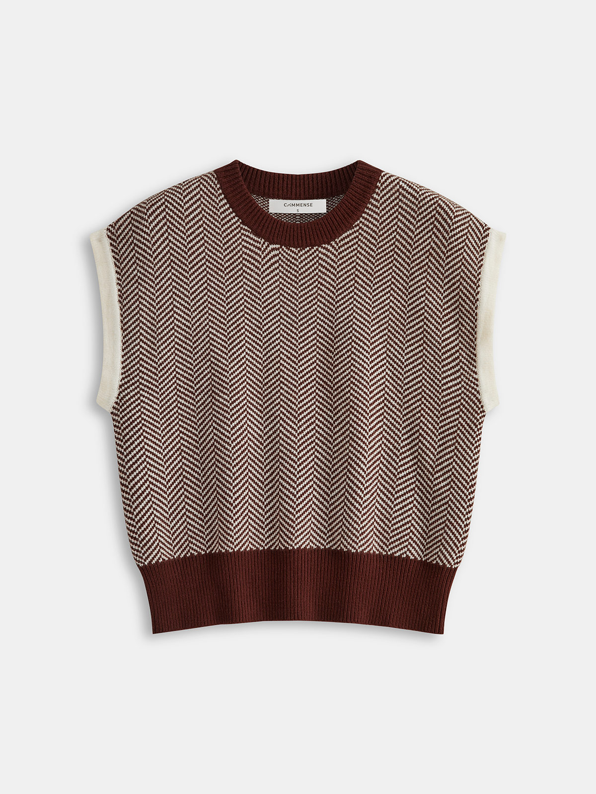 Herringbone Pattern Sleeveless Knit Vest-Chicvia