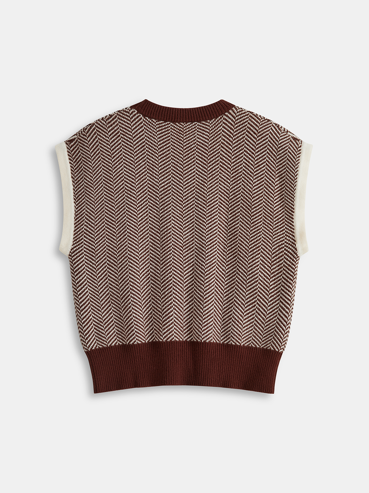 Herringbone Pattern Sleeveless Knit Vest-Chicvia