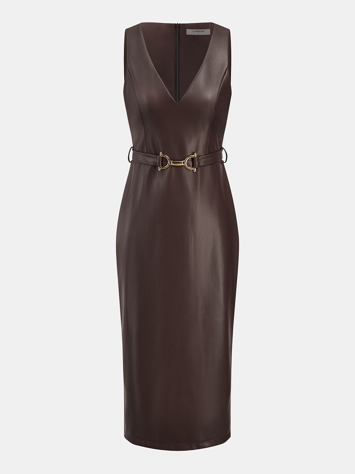 Faux Leather Sleeveless Midi Dress-Chicvia