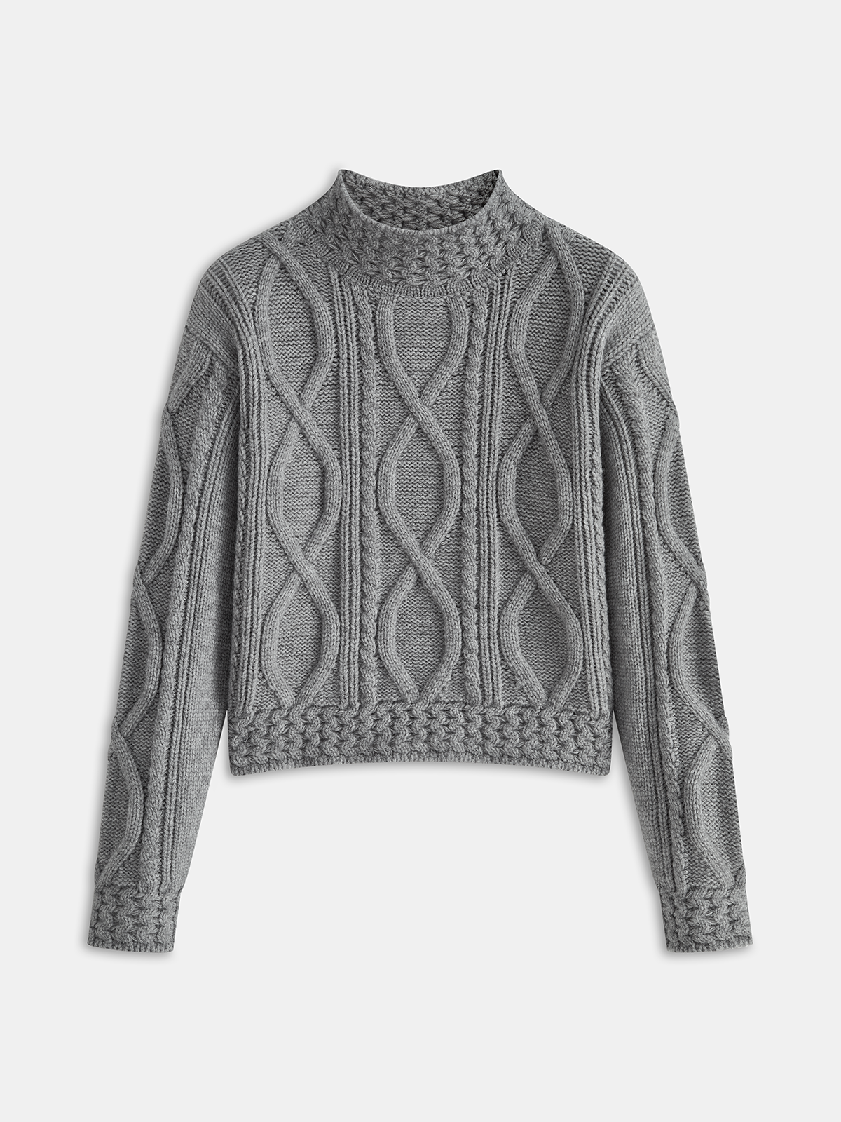 Cable Knit Mock Neck Sweater-Chicvia