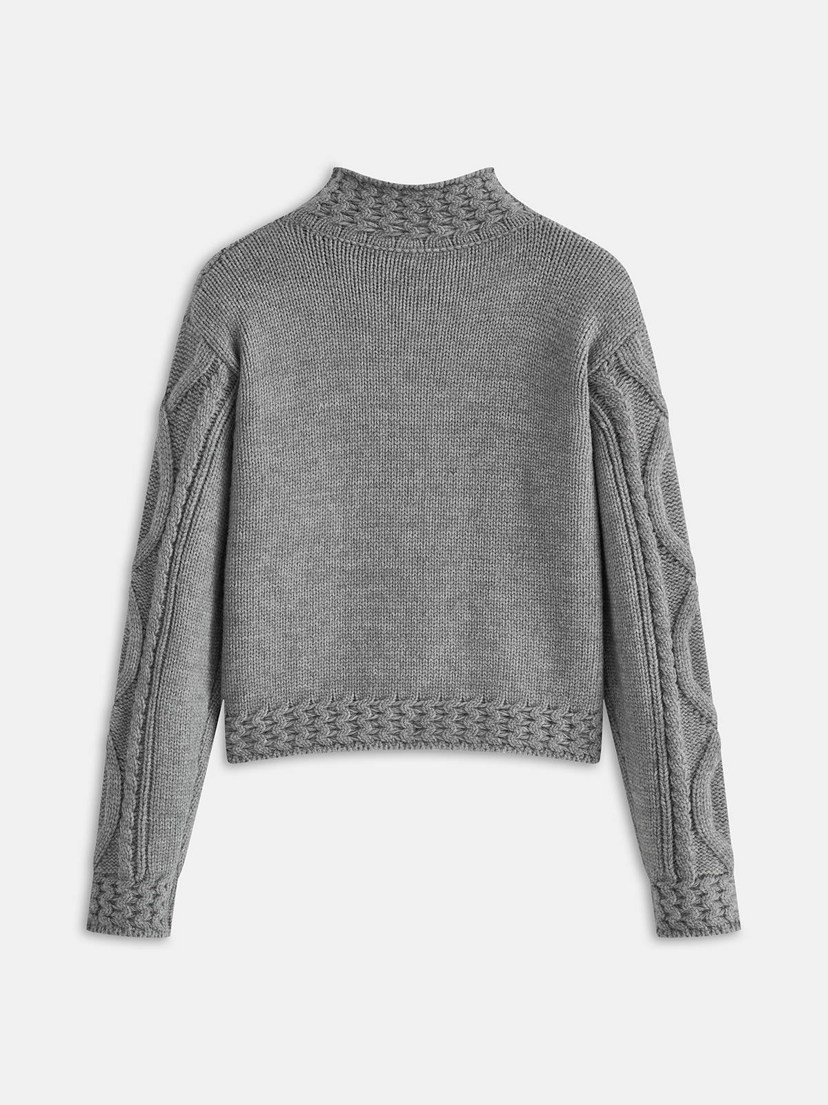 Cable Knit Mock Neck Sweater-Chicvia