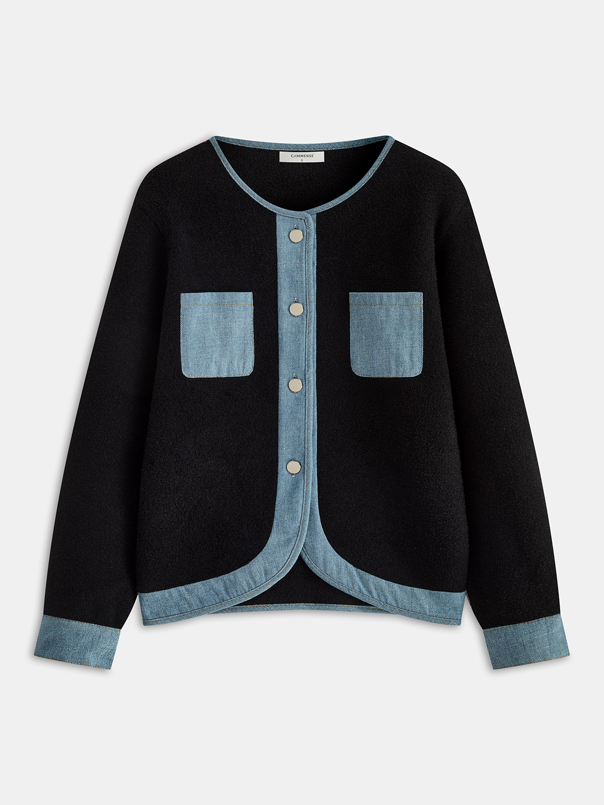 Denim Panel Oversized Cardigan-Chicvia