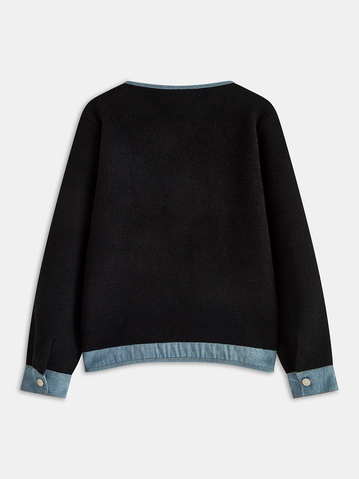 Denim Panel Oversized Cardigan-Chicvia