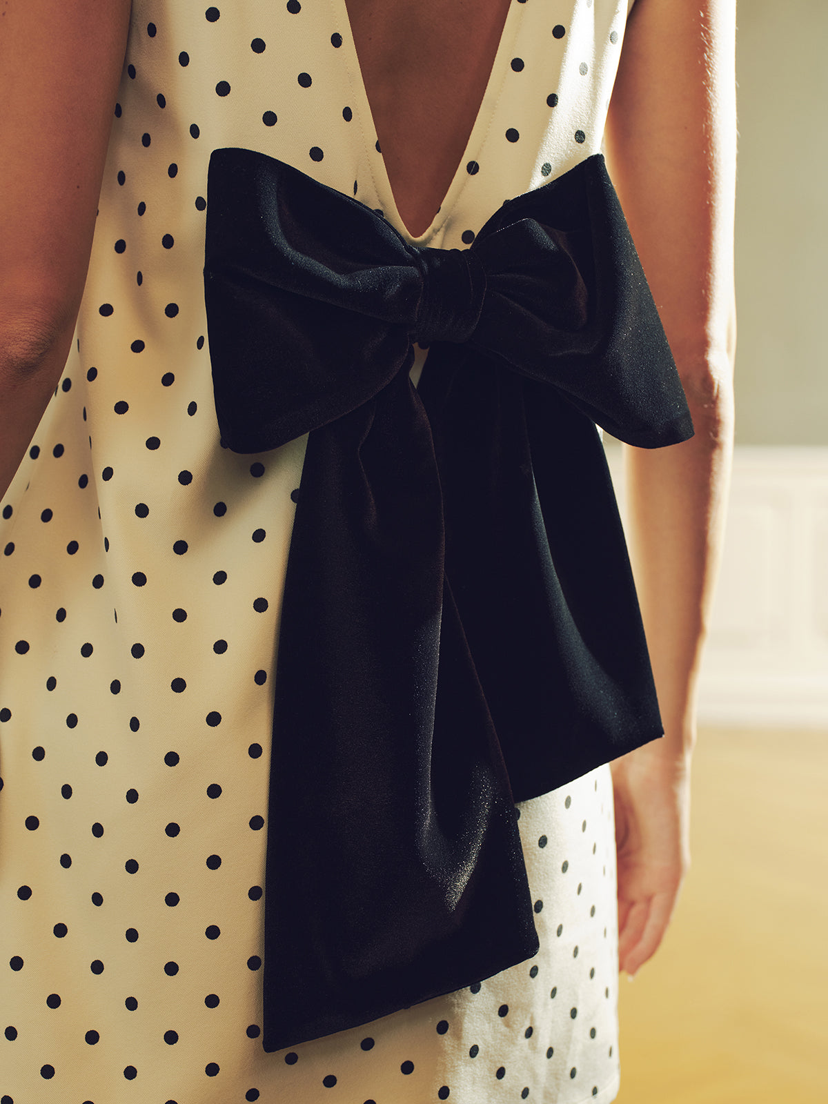 Polka Dot Mini Dress with Back Bow Detail-Chicvia