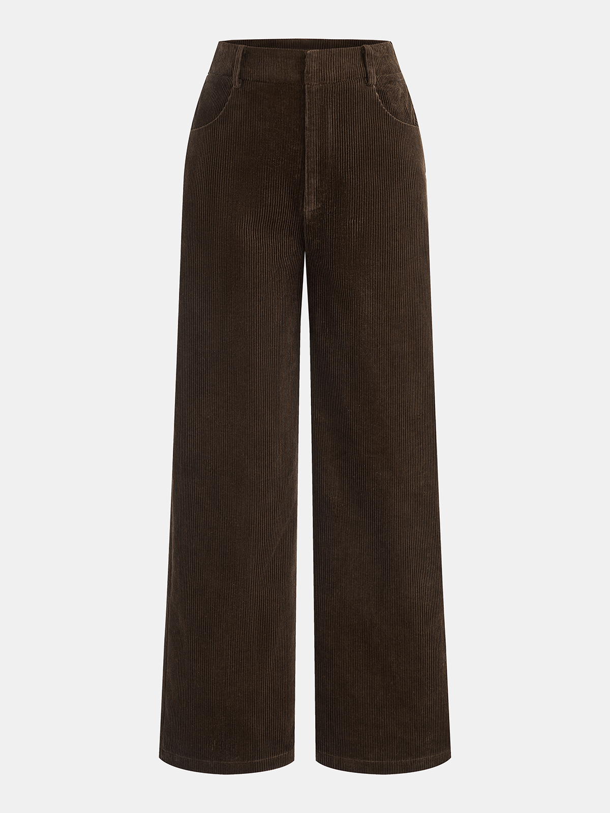 Mid-Waist Corduroy Straight-Leg Pants-Chicvia