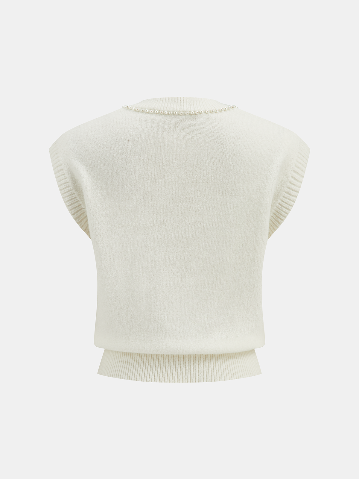 Pearl Bow Detail Cap Sleeve Knit Vest-Chicvia