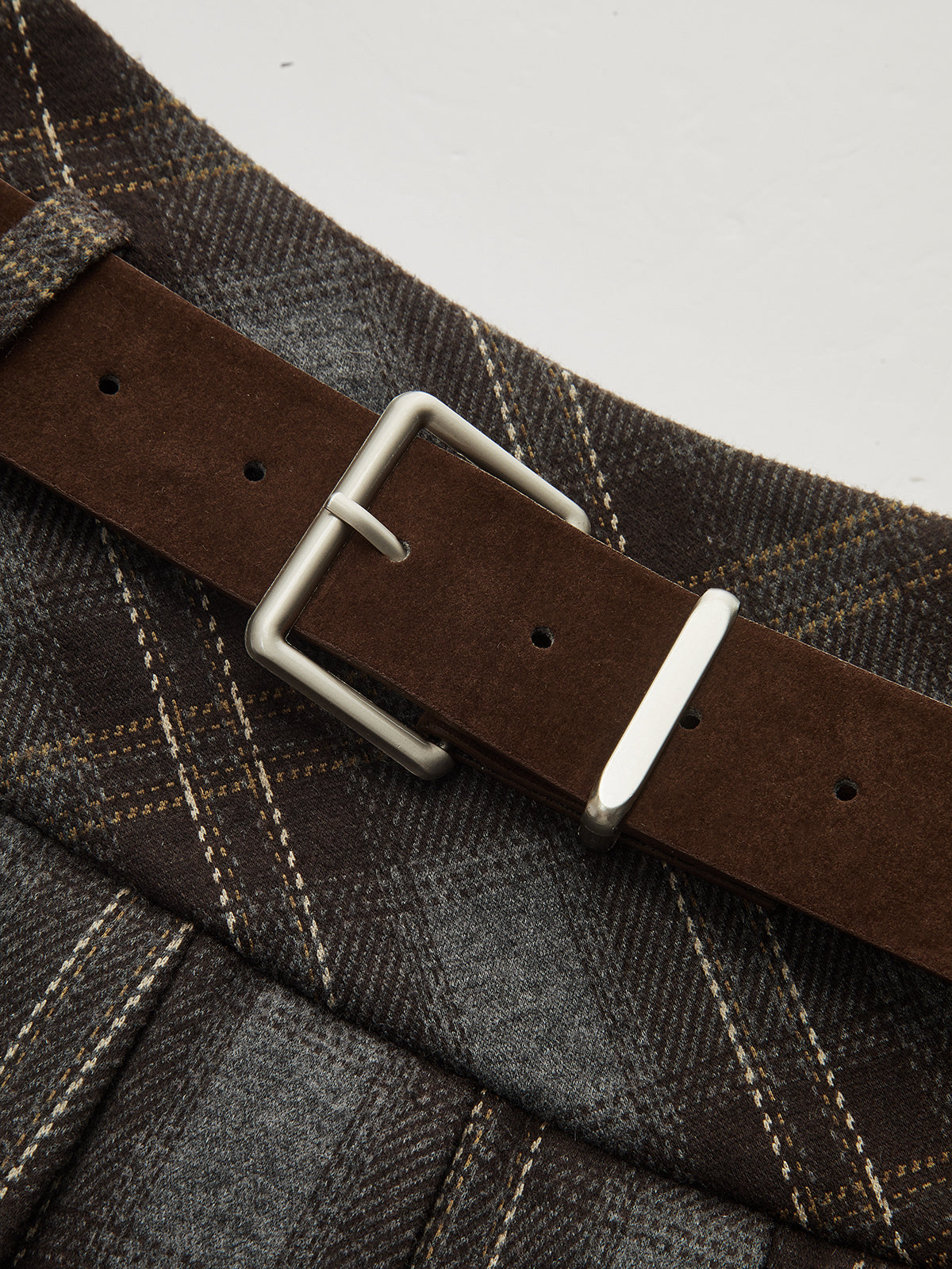 Belted Plaid Pleated Mini Skirt-Chicvia