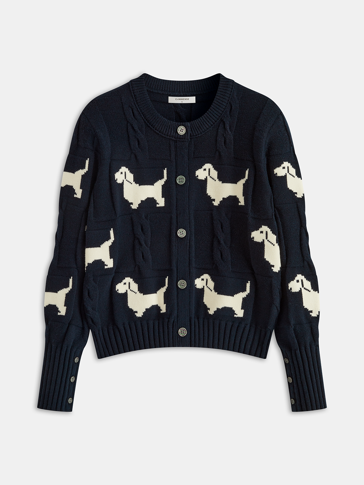Dog Pattern Cable Knit Cardigan-Chicvia