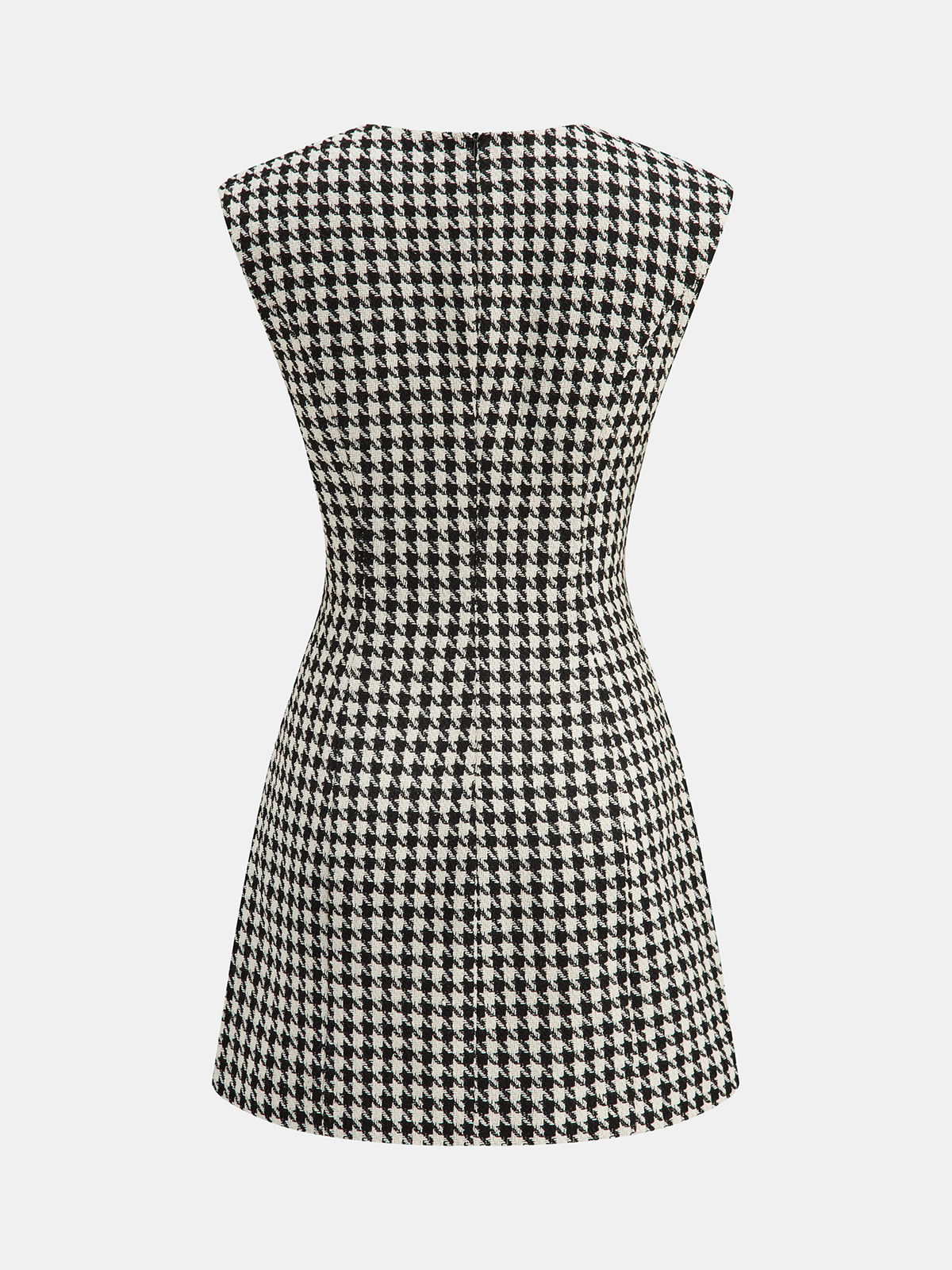 Houndstooth Tweed Mini Dress with Horsebit Detail-Chicvia