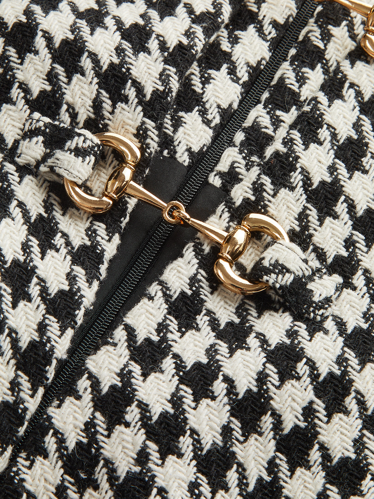 Houndstooth Tweed Mini Dress with Horsebit Detail-Chicvia