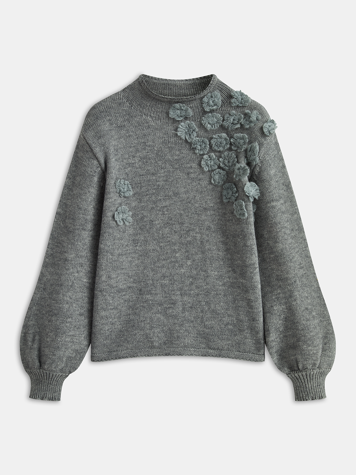 Floral Appliqué Knit Sweater-Chicvia