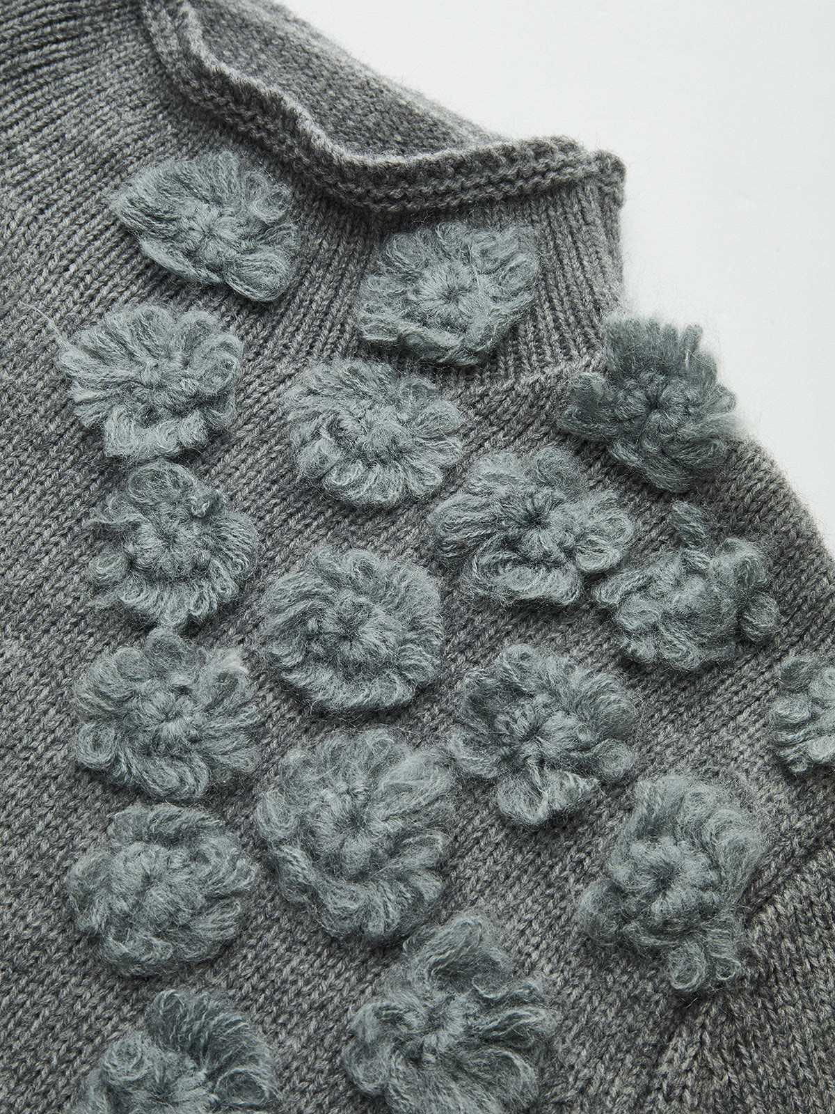 Floral Appliqué Knit Sweater-Chicvia