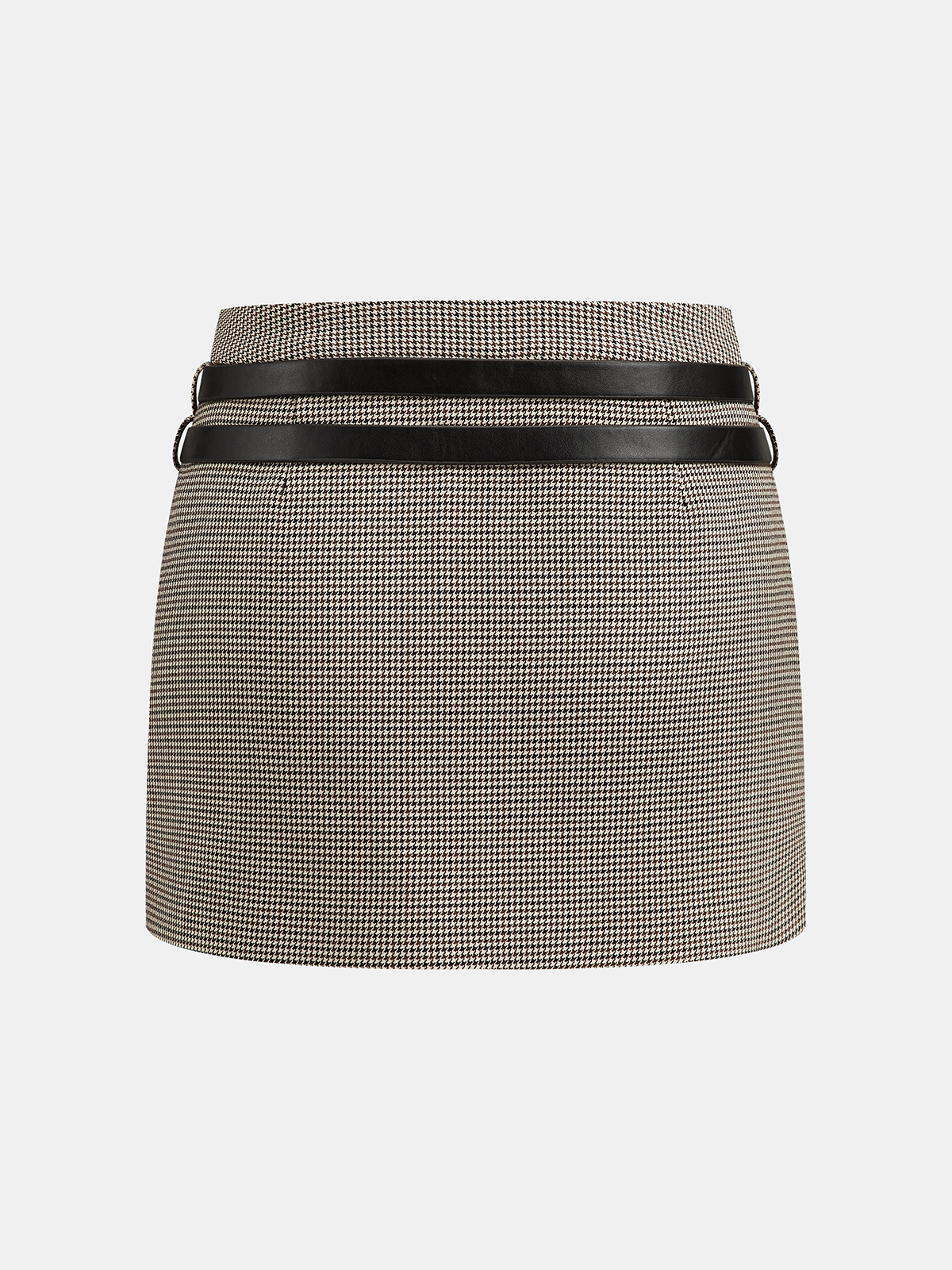 Houndstooth Mini Skirt with Double Belt-Chicvia