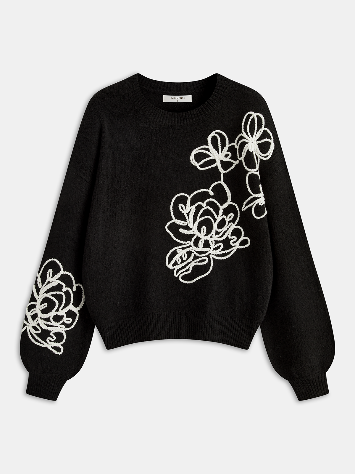 Floral Embroidery Wool-Blend Sweater-Chicvia