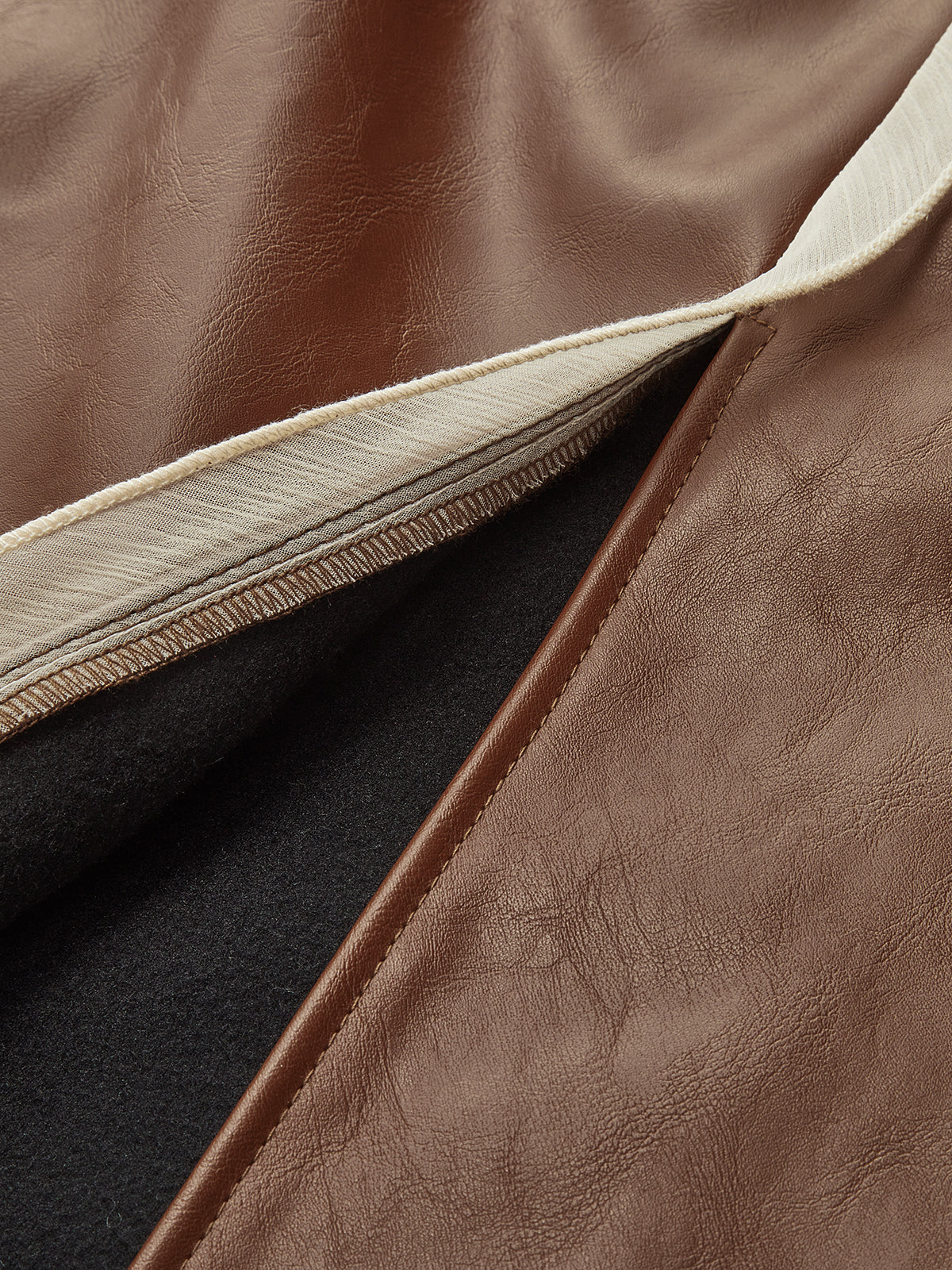 Contrast Piping Faux Leather Midi Skirt-Chicvia