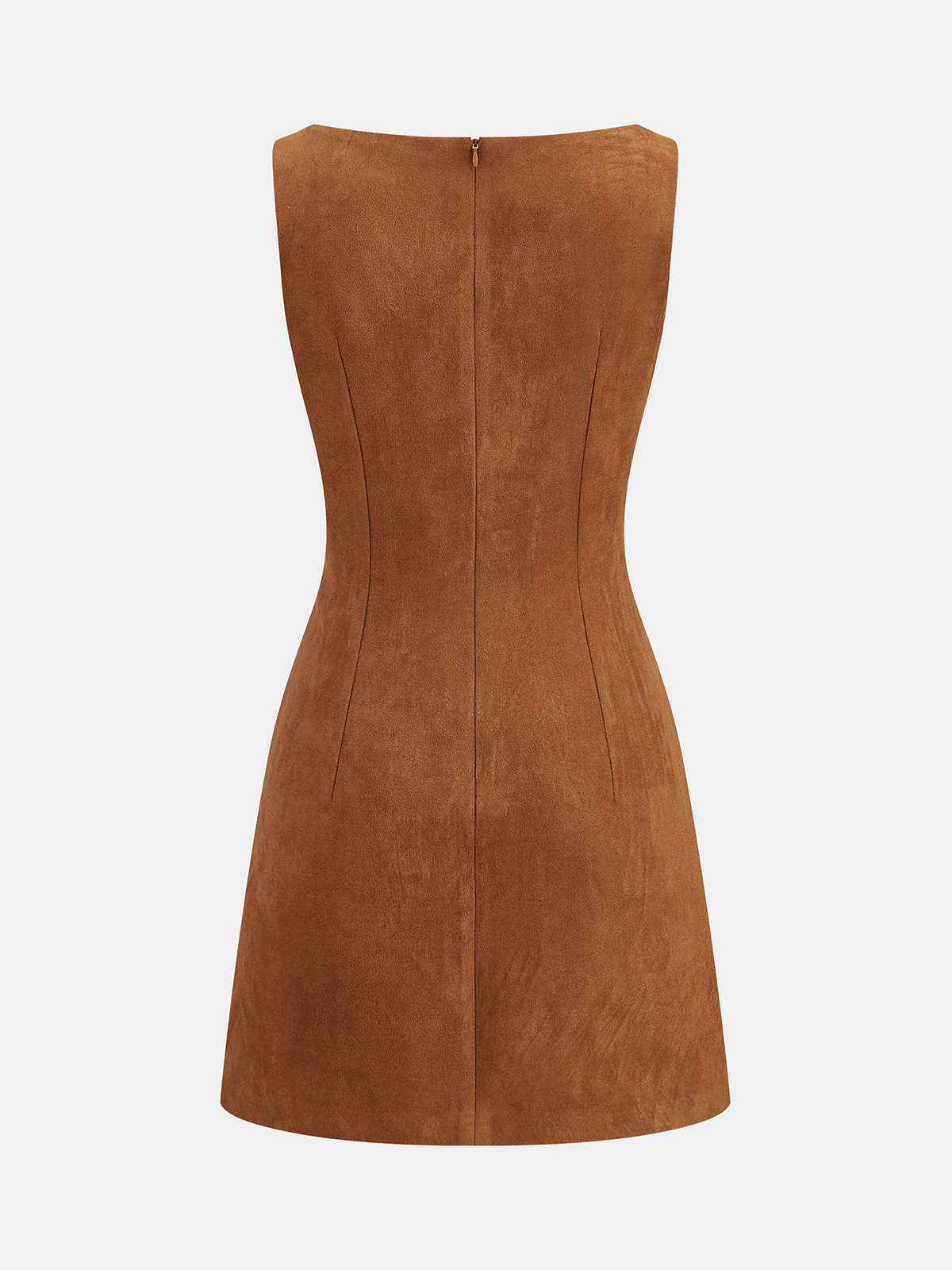 Faux Suede Sleeveless Mini Dress-Chicvia