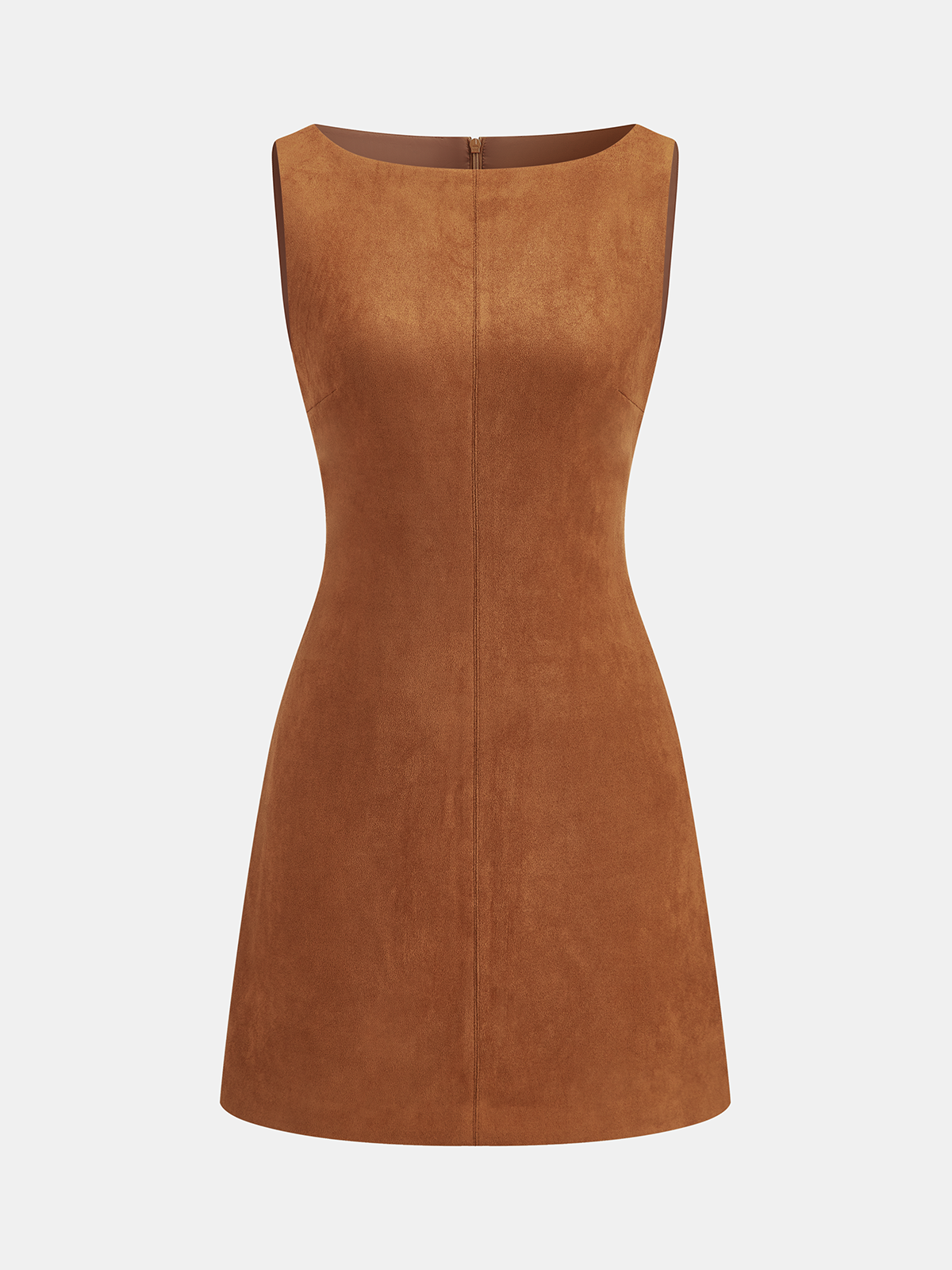 Faux Suede Sleeveless Mini Dress-Chicvia