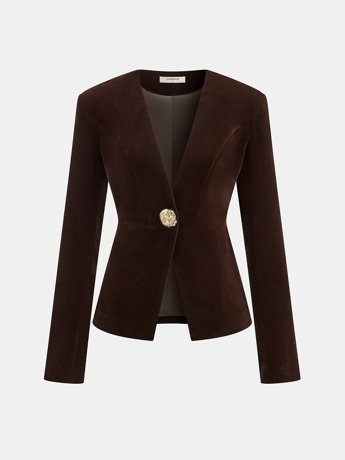Metal Button Velvet Blazer-Chicvia