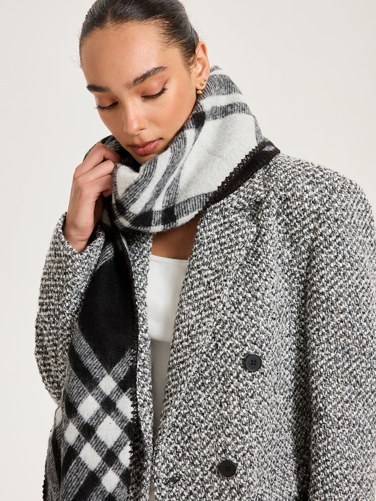 Plaid Faux Cashmere Scarf-Chicvia