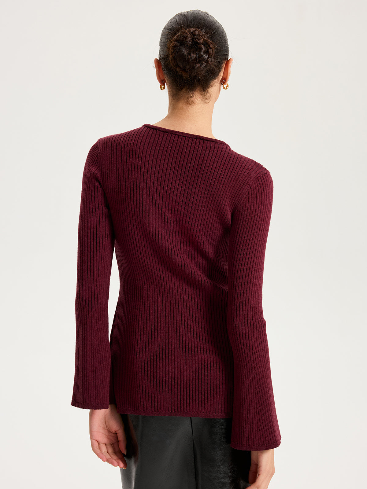 Button-Front Ribbed Knit Top-Chicvia