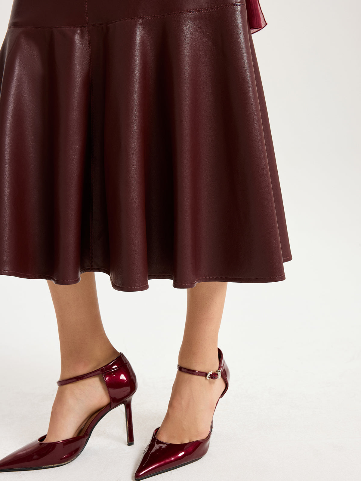 Faux Leather Effect Midi Skirt-Chicvia
