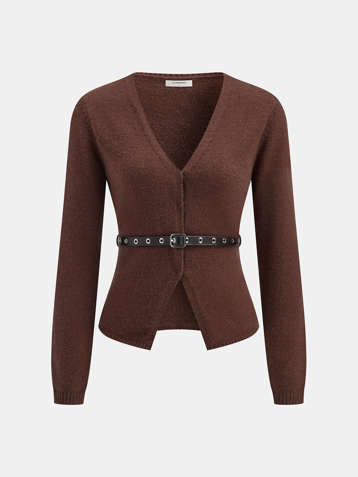 Belted V-Neck Knit Cardigan-Chicvia