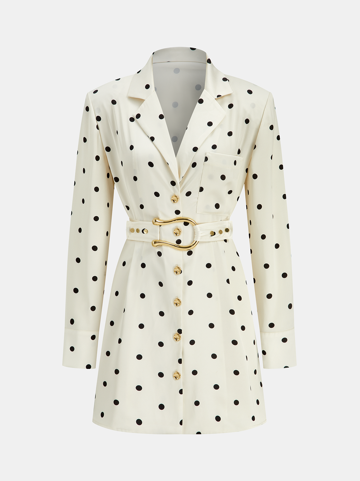 Polka Dot Belted Blazer Dress-Chicvia