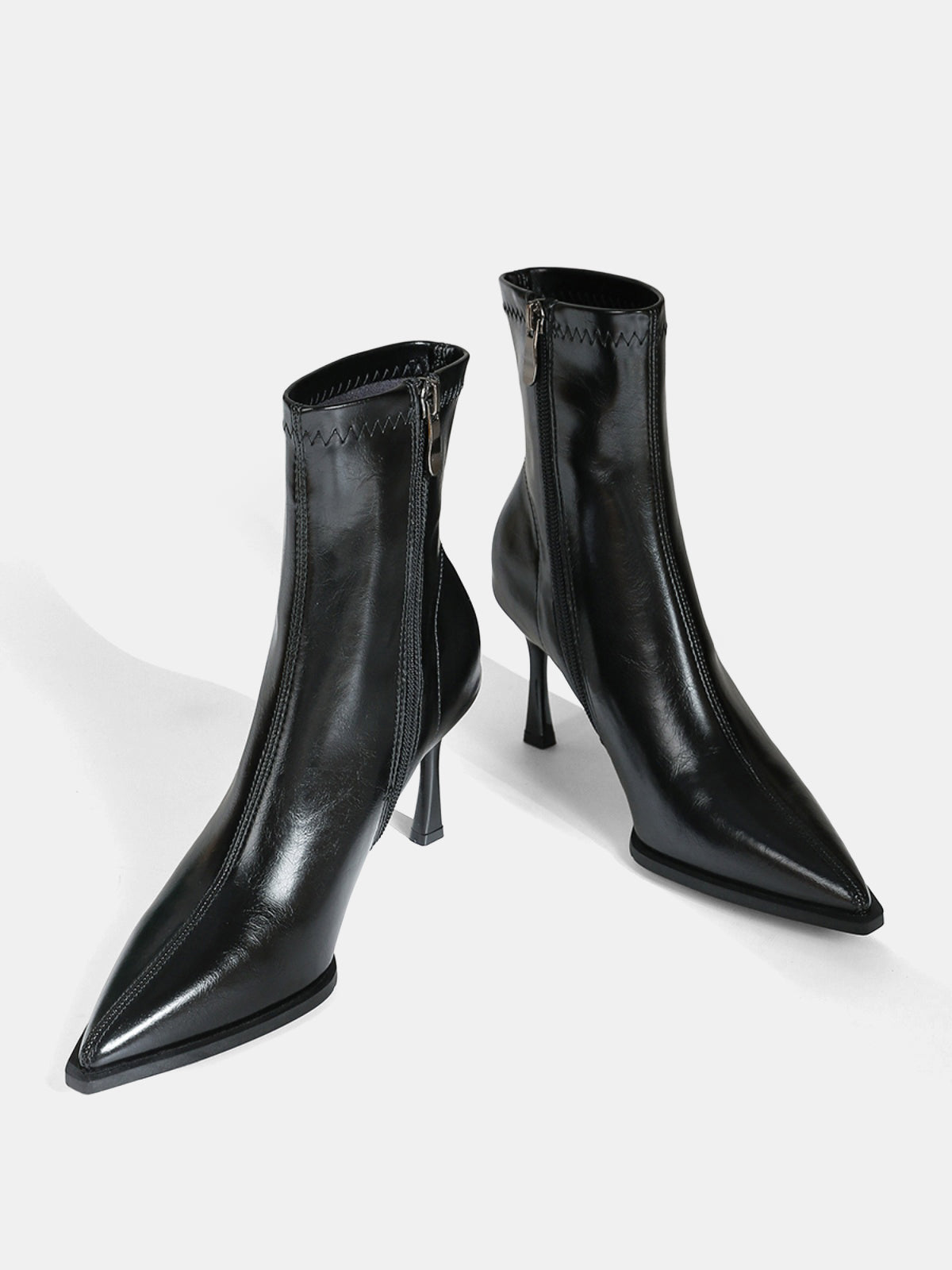 Pointed Toe Kitten Heel Ankle Boots-Chicvia