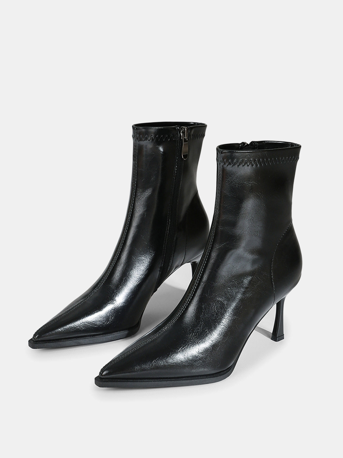 Pointed Toe Kitten Heel Ankle Boots-Chicvia