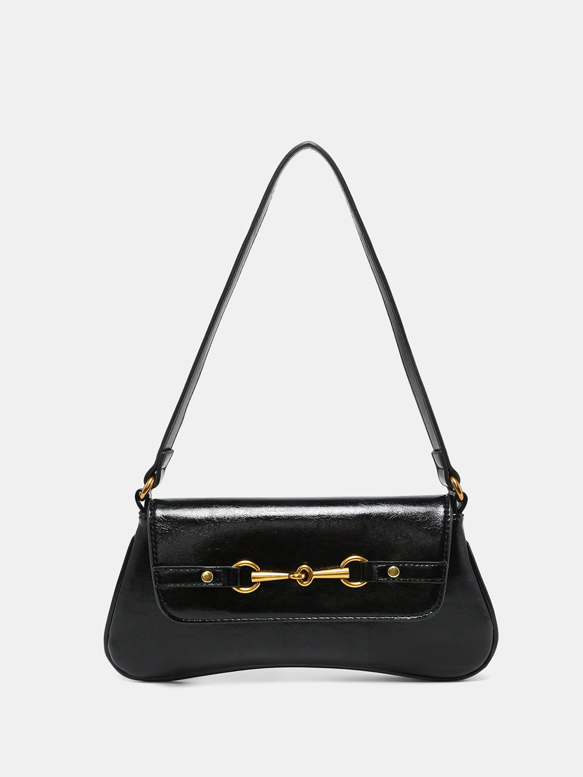 Horsebit PU Leather Shoulder Bag-Chicvia