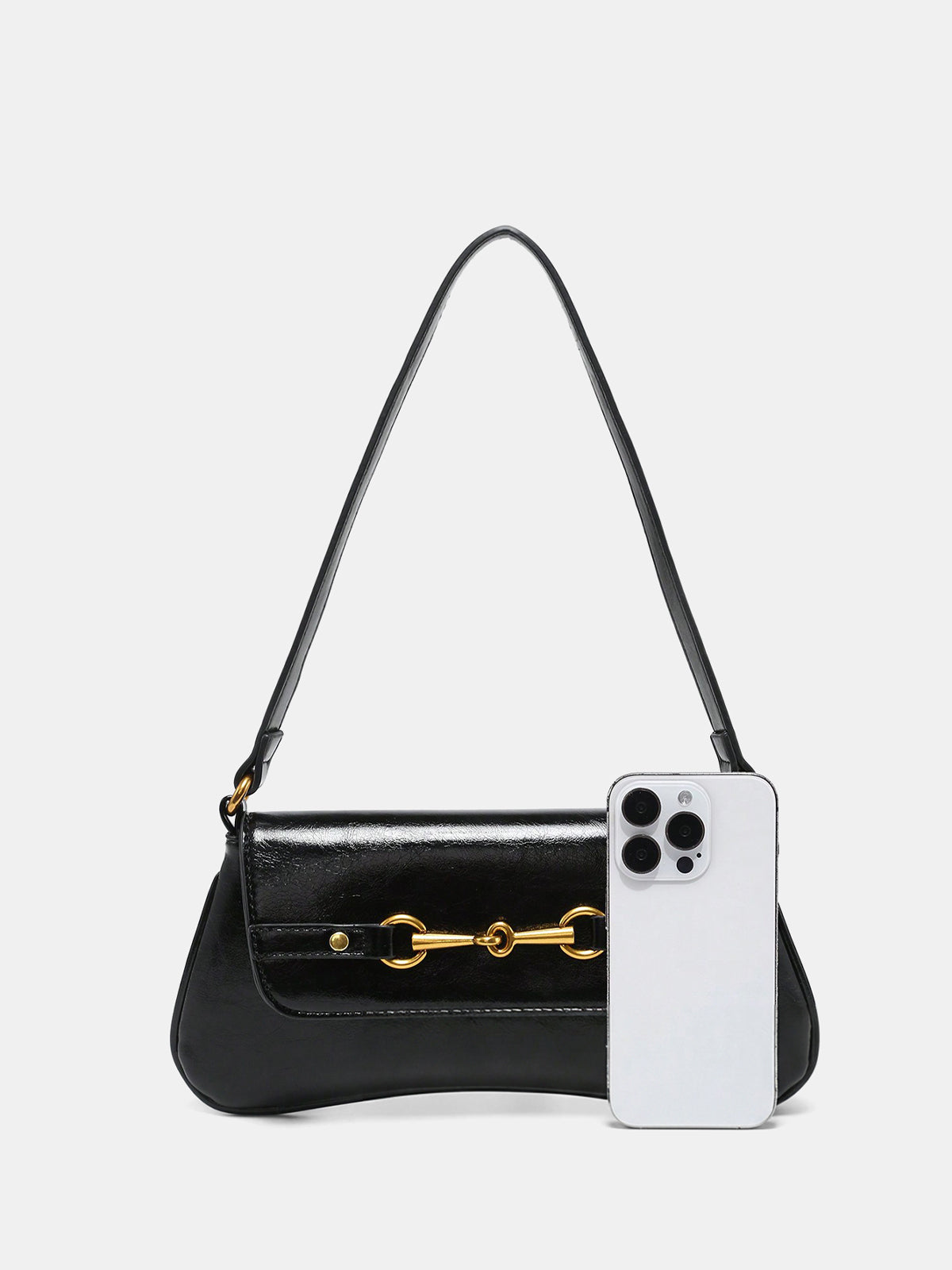 Horsebit PU Leather Shoulder Bag-Chicvia