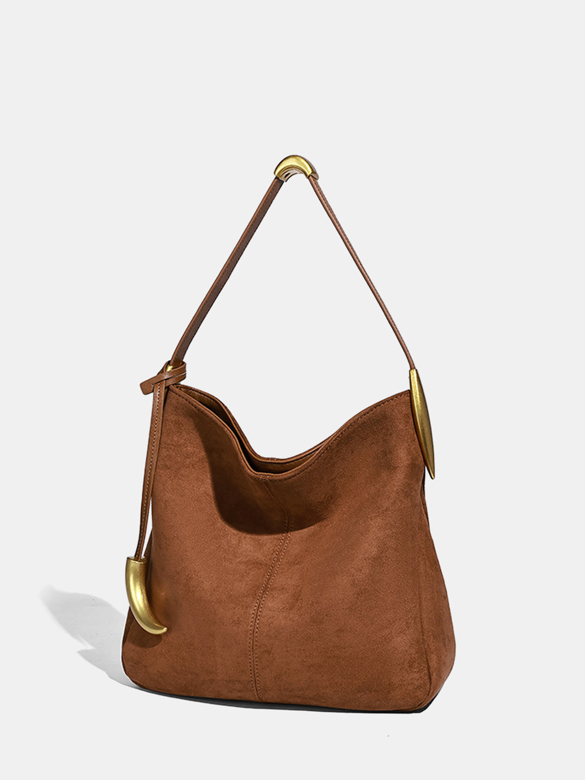 Metal Accent Faux Suede Hobo Bag-Chicvia