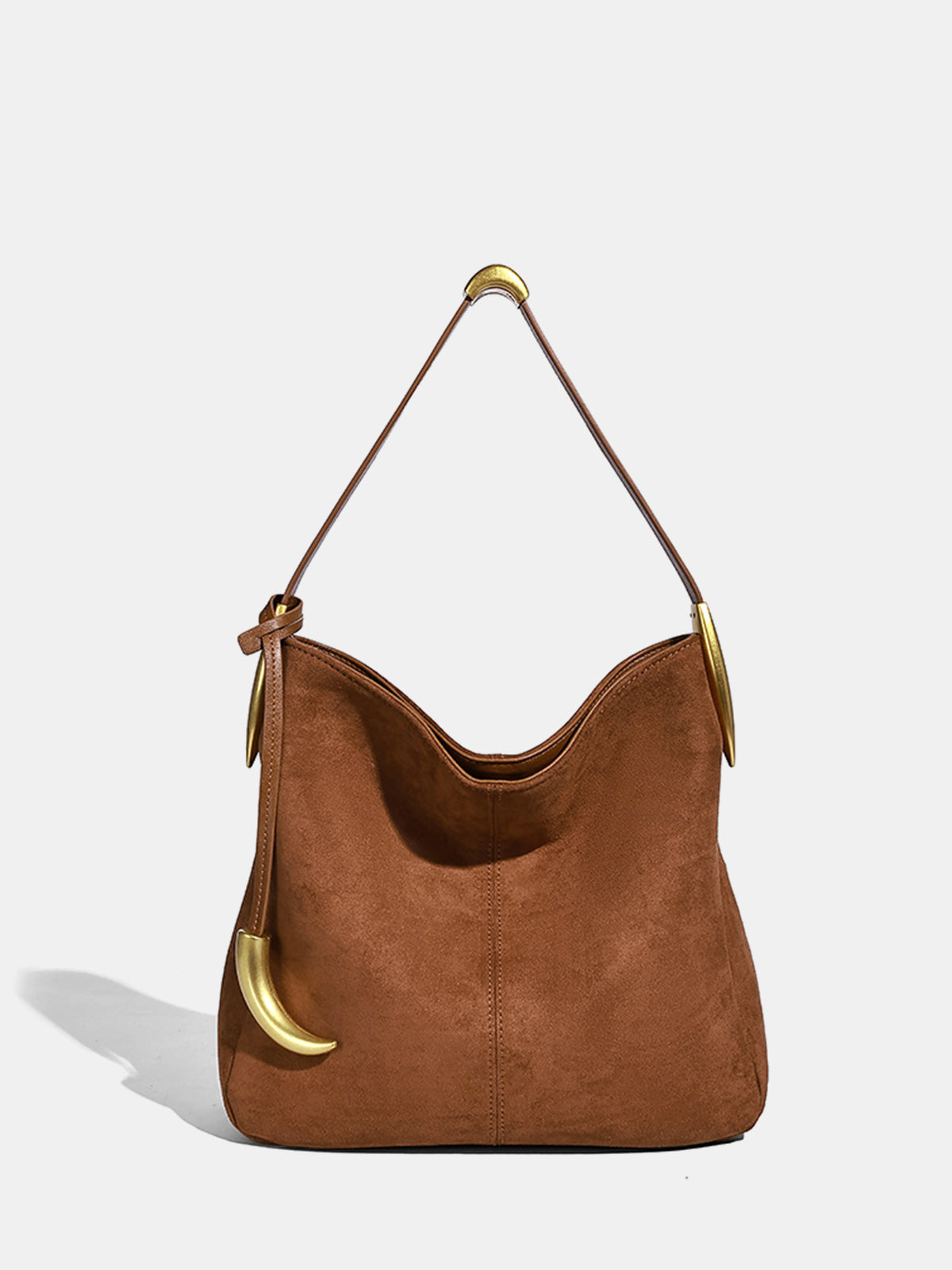 Metal Accent Faux Suede Hobo Bag-Chicvia