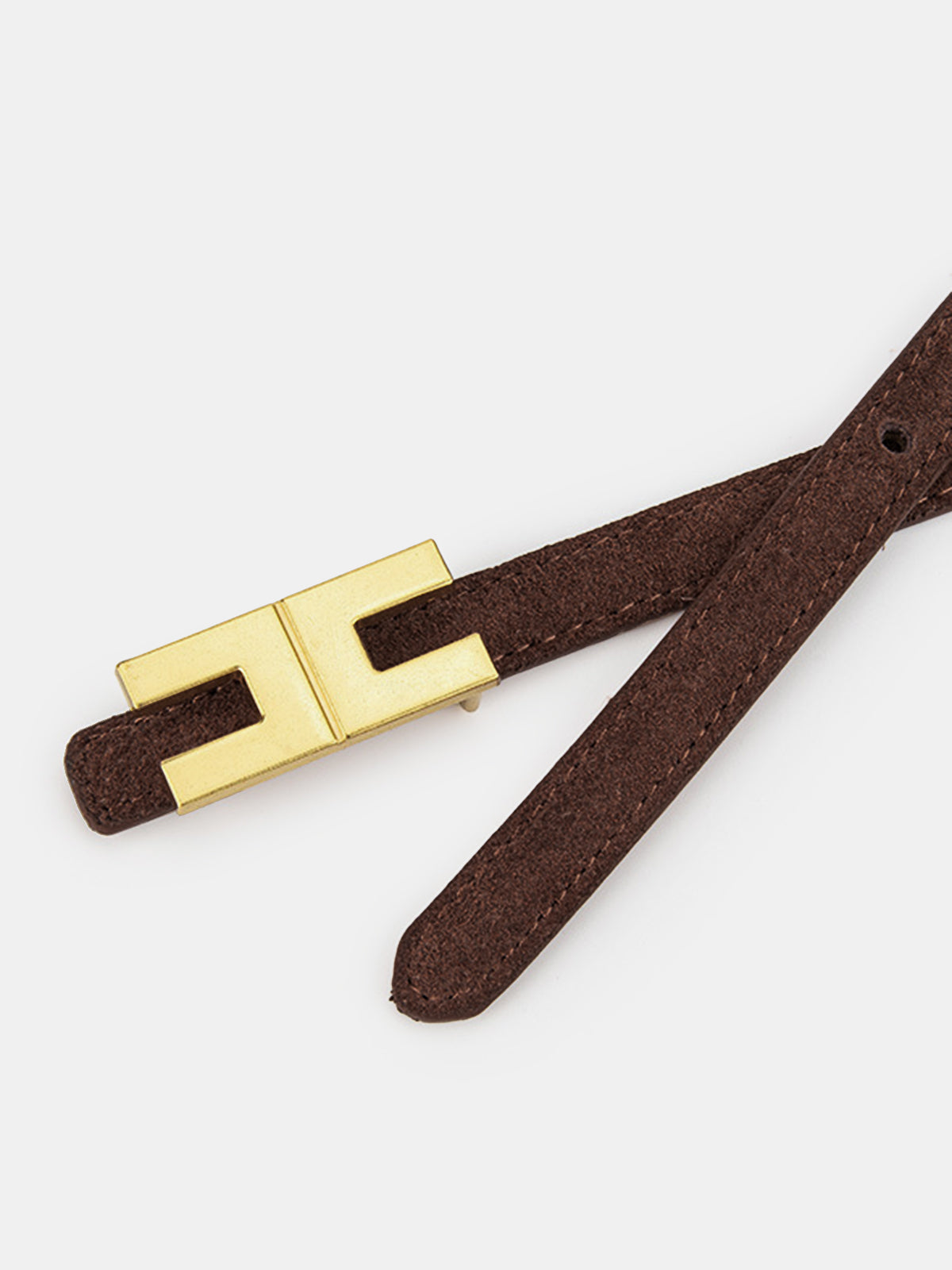 Geometric Buckle Faux Suede Belt-Chicvia