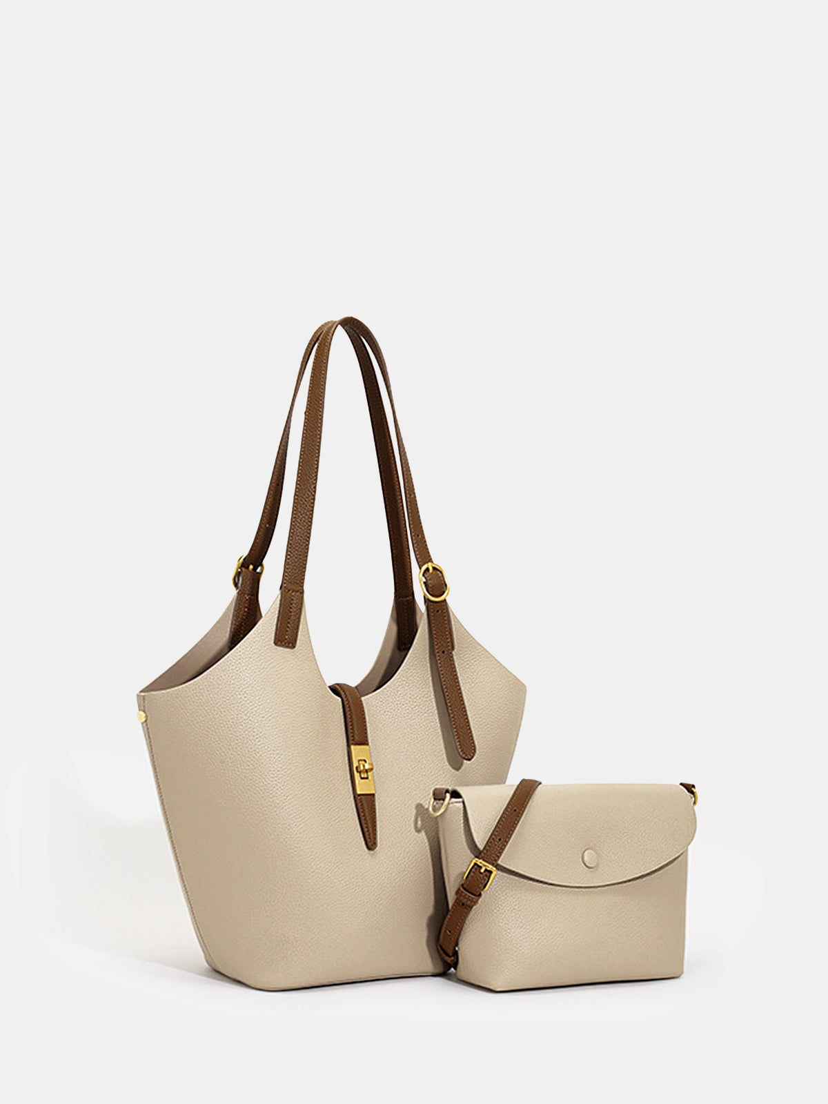 Contrast Strap Faux Leather Tote Bag-Chicvia