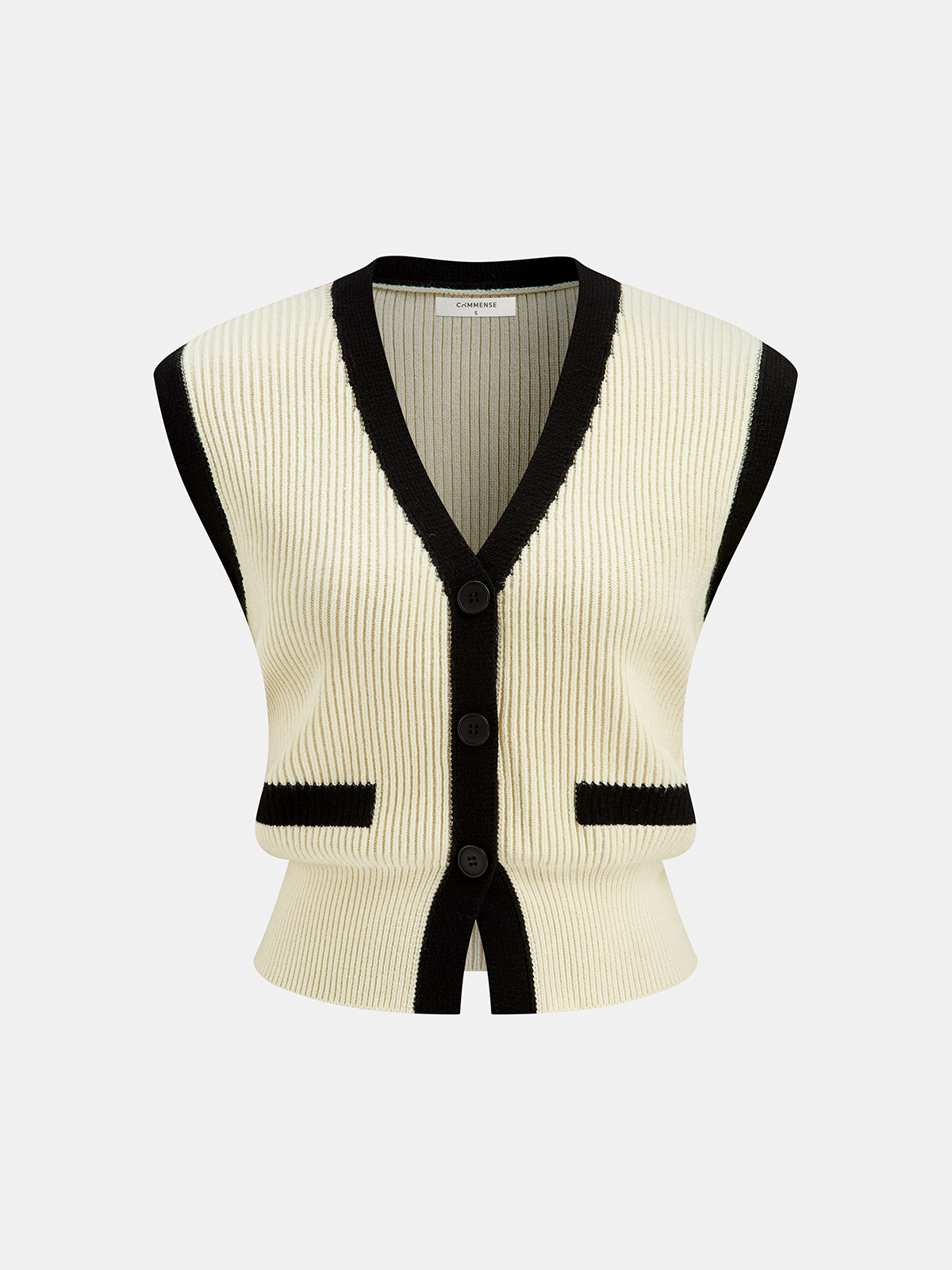 Contrast Trim Ribbed Knit Vest-Chicvia