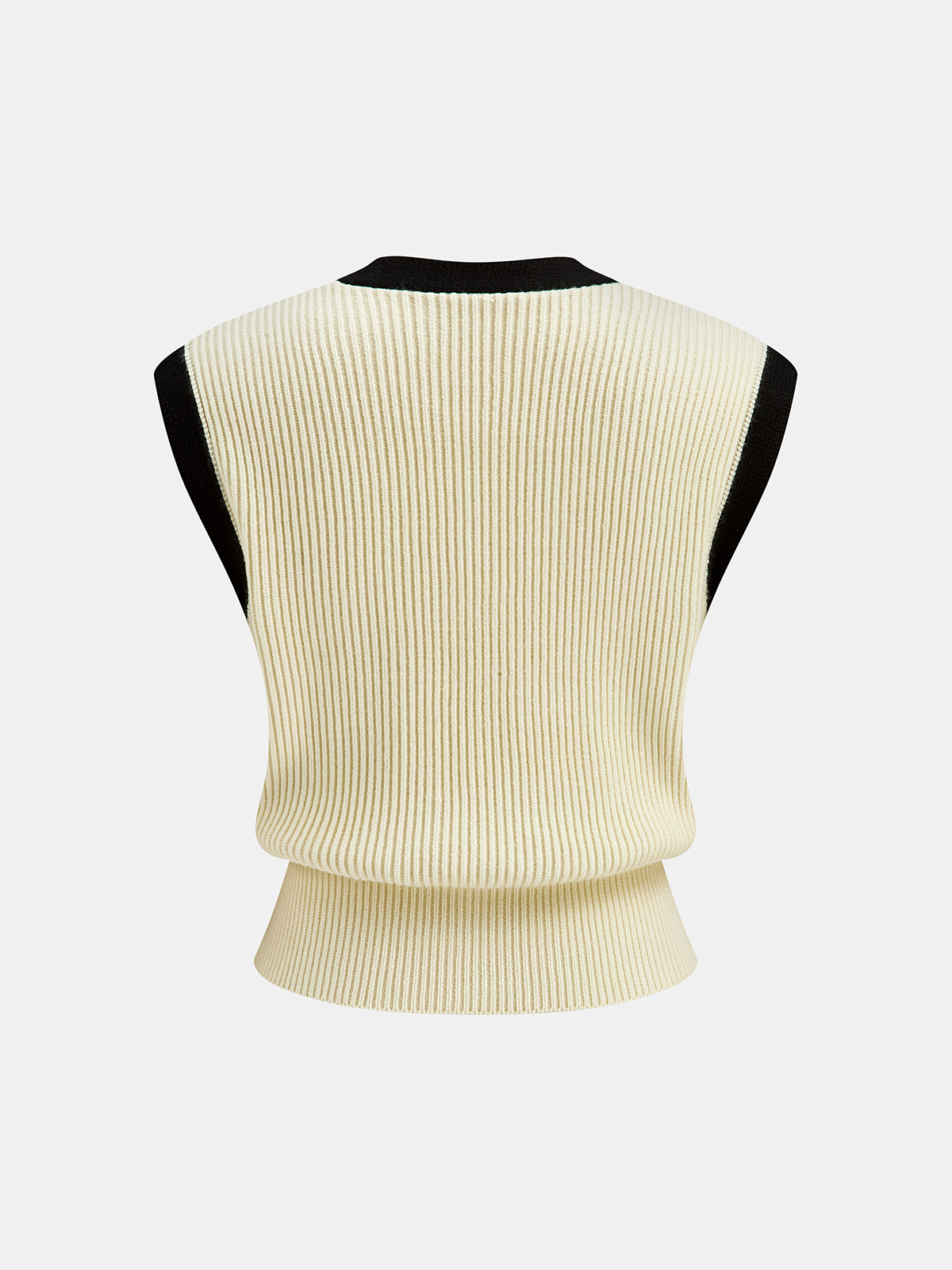 Contrast Trim Ribbed Knit Vest-Chicvia