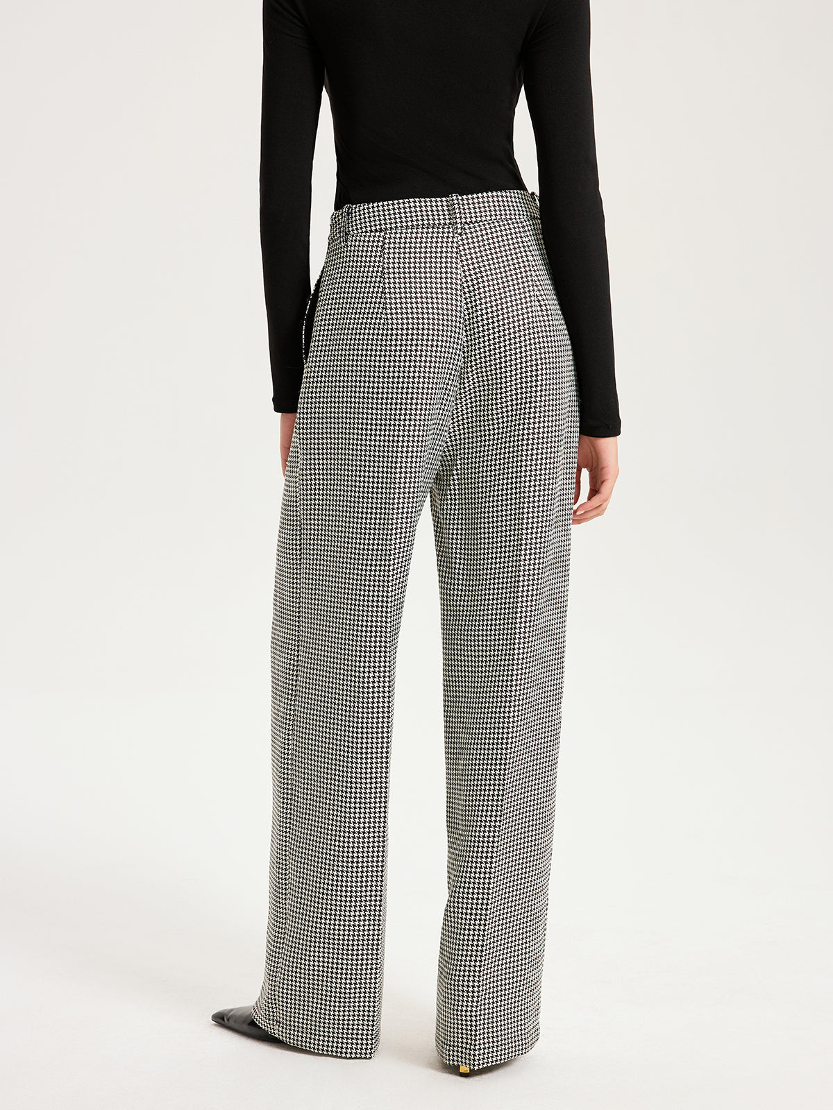 Houndstooth Embroidered Straight-Leg Pants-Chicvia