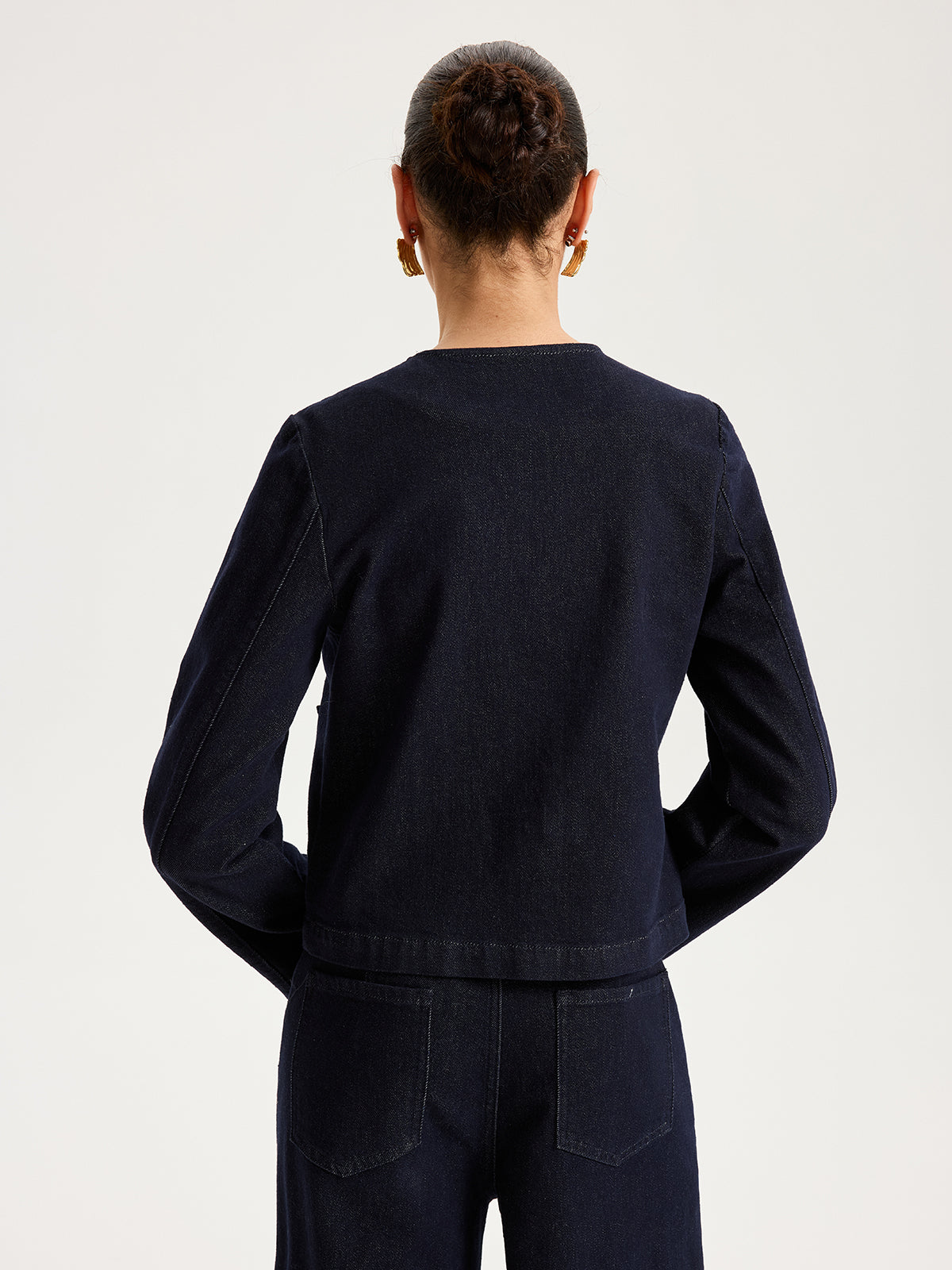 Metal Button Denim Jacket-Chicvia