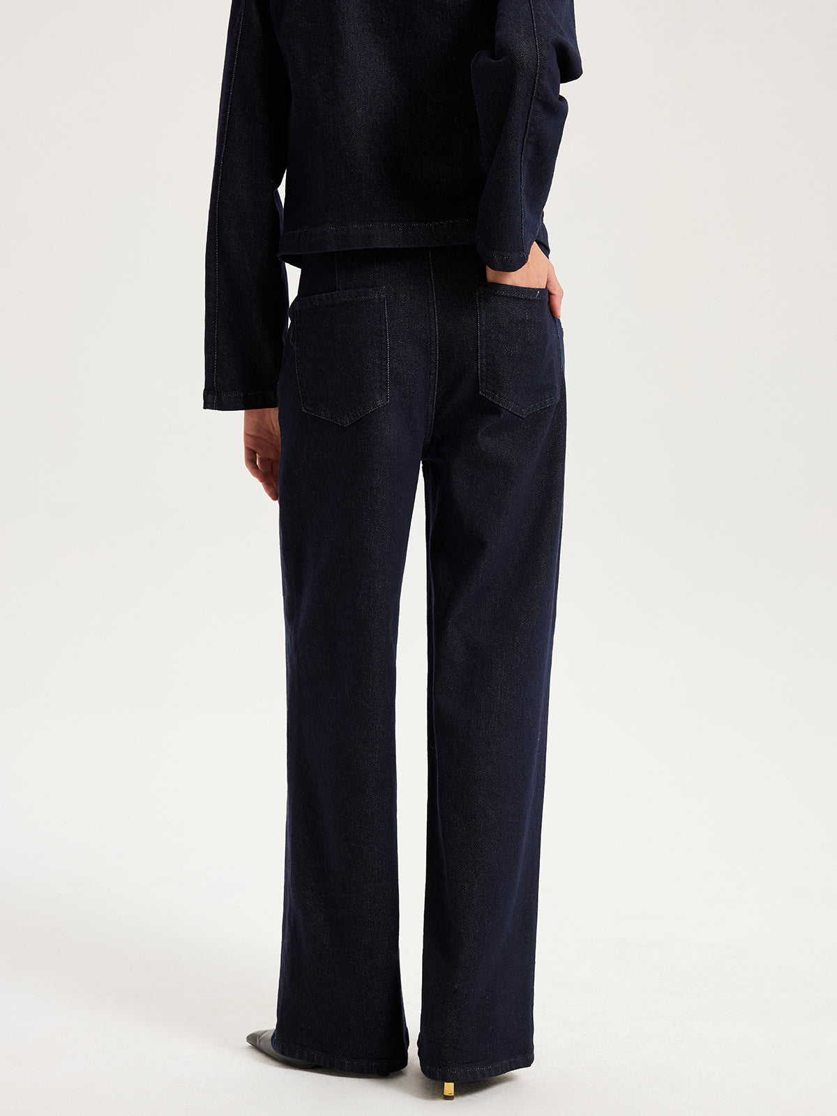 Metal Detail Denim Wide-Leg Jeans-Chicvia