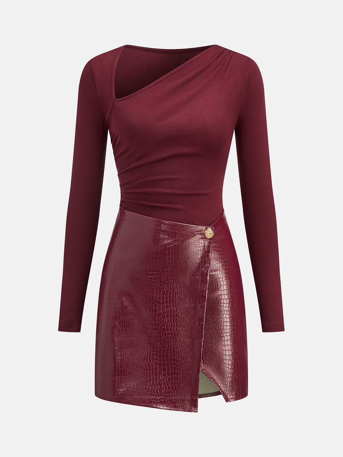 Faux Leather Paneled Knit Mini Dress-Chicvia